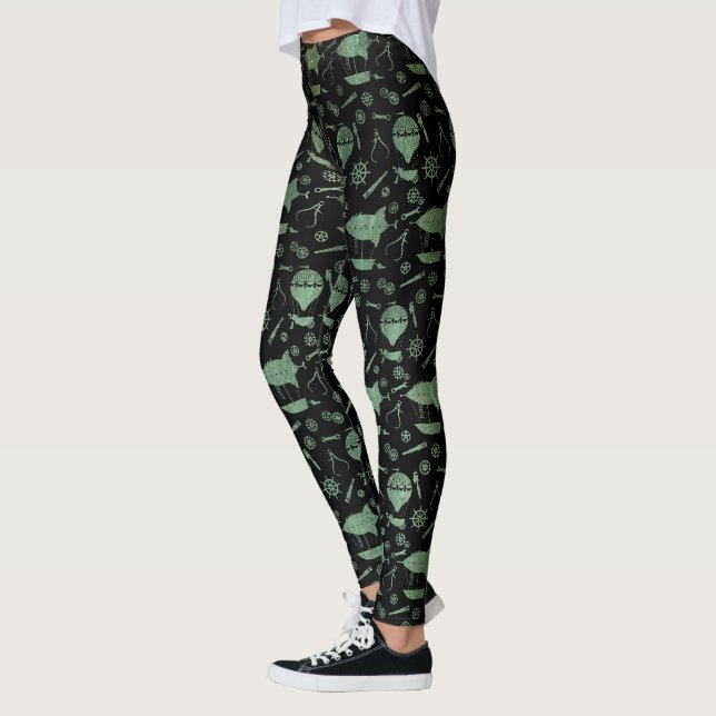 Steampunk Verdigris Bronze Airships Leggings (Left)