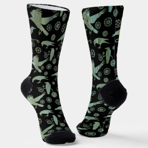 Steampunk Verdigris Bronze Crows and Gears Socks
