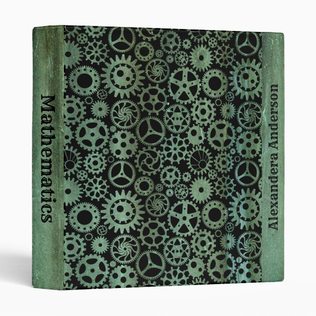 Steampunk Verdigris Bronze Gears Custom Name Binder (Front/Spine)