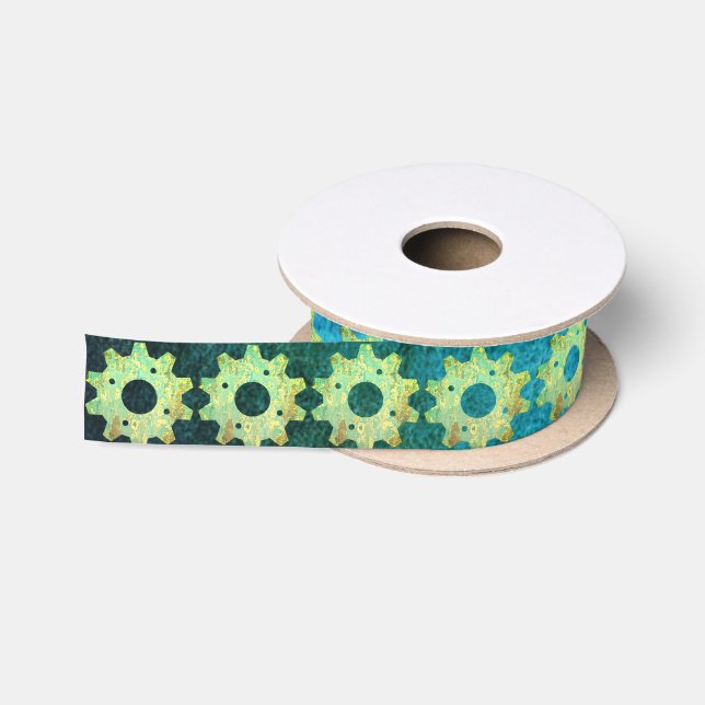 Steampunk Verdigris Rusty Cogwheel Satin Ribbon (Spool)