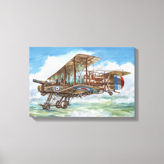Steampunk Vickers Biplane Flying Machine Canvas Print (Front)
