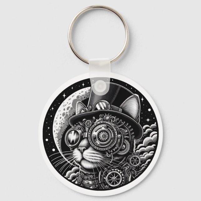 Steampunk Victorian Cat Keychain (Front)
