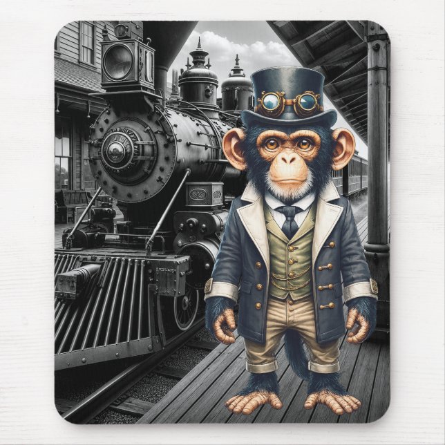 Steampunk Victorian Chimpanzee World Traveller Mouse Pad (Front)