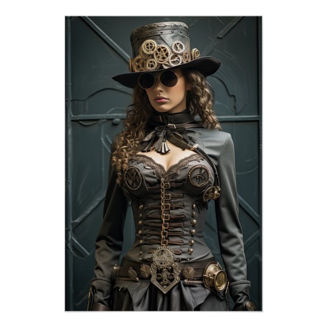 Steampunk Victorian Cosplay Top Hat Gears Poster (Front)