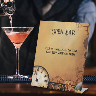 Steampunk Victorian Elegance Wedding Open Bar Pedestal Sign