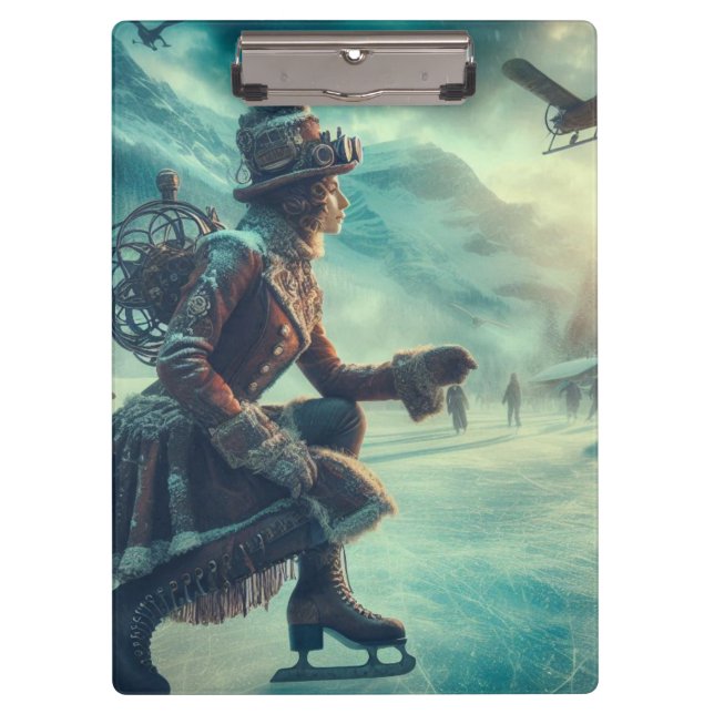 Steampunk Victorian Fantasy Winter Messenger Clipboard (Front)