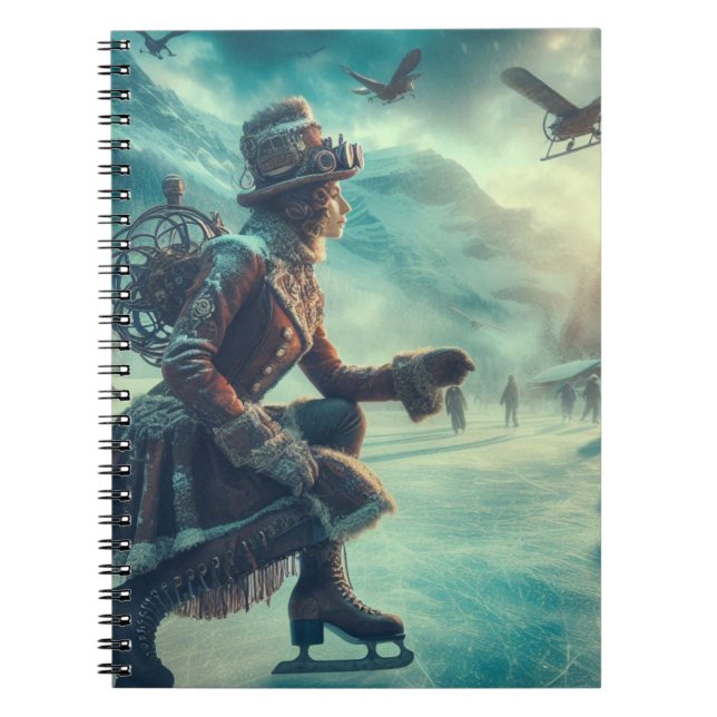 Steampunk Victorian Fantasy Winter Messenger Notebook (Front)