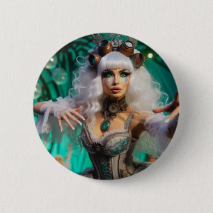 Steampunk Victorian Futuristic Green Dancer 2 Inch Round Button