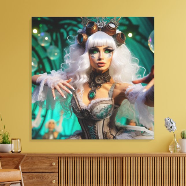 Steampunk Victorian Futuristic Green Dancer Canvas Print (Insitu(LivingRoom))