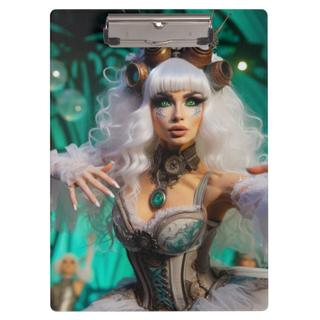 Steampunk Victorian Futuristic Green Dancer Clipboard (Front)