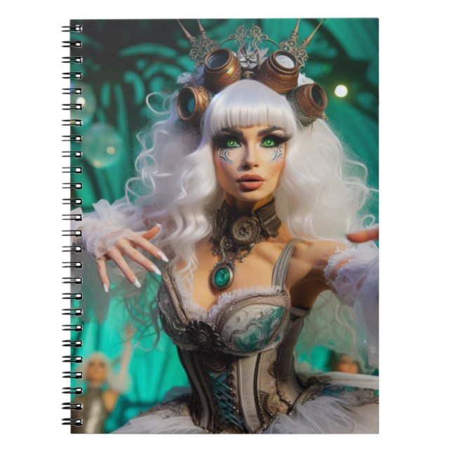 Steampunk Victorian Futuristic Green Dancer Notebook (Front)
