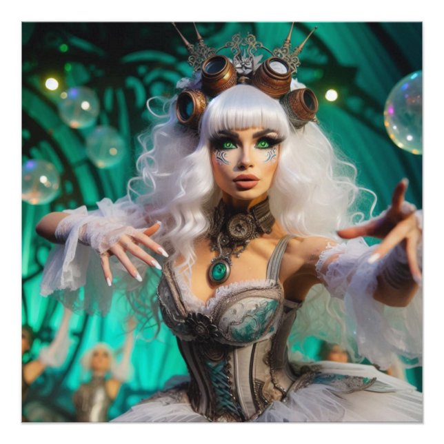 Steampunk Victorian Futuristic Green Dancer Photo Print (Front)