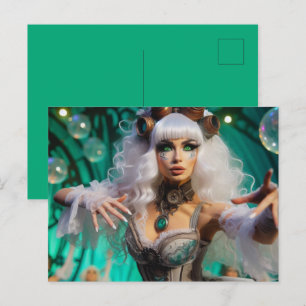 Steampunk Victorian Futuristic Green Dancer Postcard