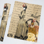 Steampunk Victorian Gold Script Lady Woman Bird Wrapping Paper<br><div class="desc">You may change the background colour to your choice. It may be personalized by clicking the customize button and changing the background colour, adding a name, initials or your favourite words. Contact me at colorflowcreations@gmail.com if you with to have this design on another product. Purchase my original abstract acrylic painting...</div>