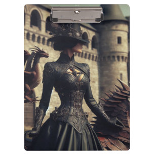 Steampunk Victorian Industrial Lady Dragon Rider Clipboard
