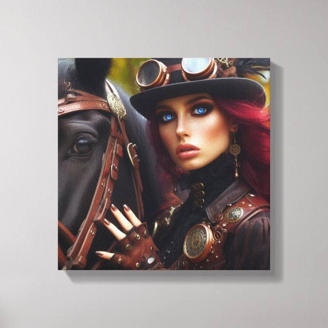 Steampunk Victorian Lady Dark Rider Canvas Print (Front)