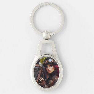 Steampunk Victorian Lady Dark Rider Keychain