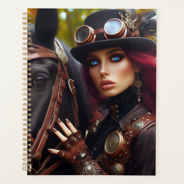 Steampunk Victorian Lady Dark Rider Planner (Front)