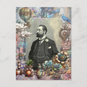 Steampunk Victorian Man and his dream. Postcard