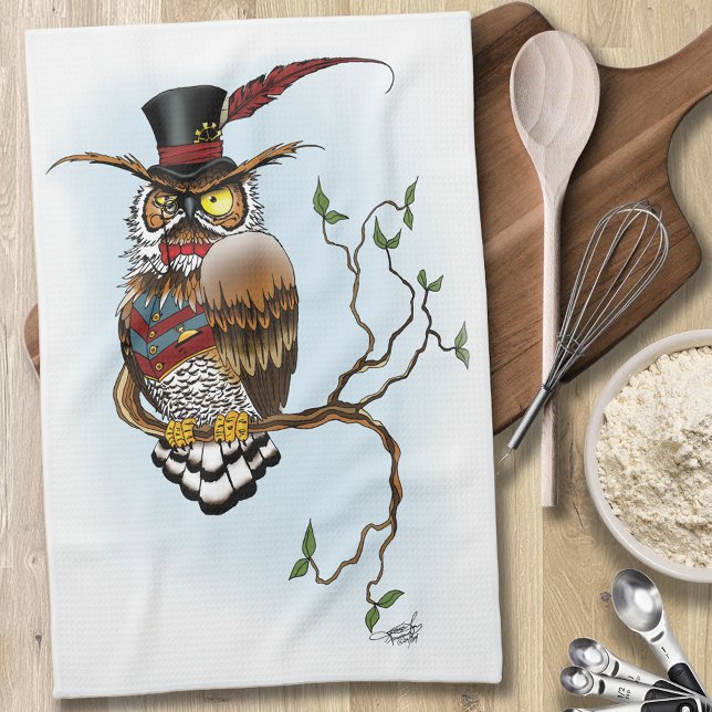 Steampunk VIctorian Owl Kitchen Towel (Creator Uploaded)