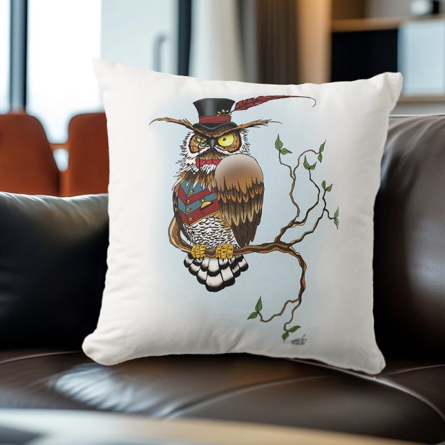 Steampunk Victorian Owl Throw Pillow (Creator Uploaded)