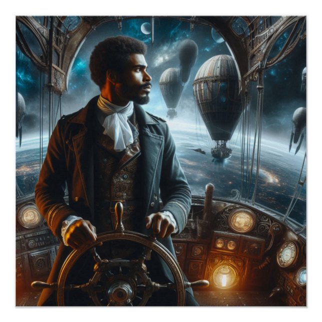 Steampunk Victorian Space Air Captain Poster (Front)