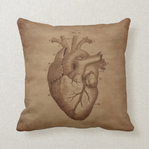 Steampunk Vintage Anatomical Heart Engraving Throw Pillow