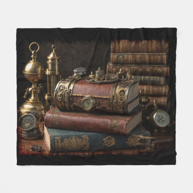 Steampunk Vintage Books Fleece Blanket (Front (Horizontal))