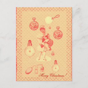 steampunk vintage Christmas girl with objects Holiday Postcard