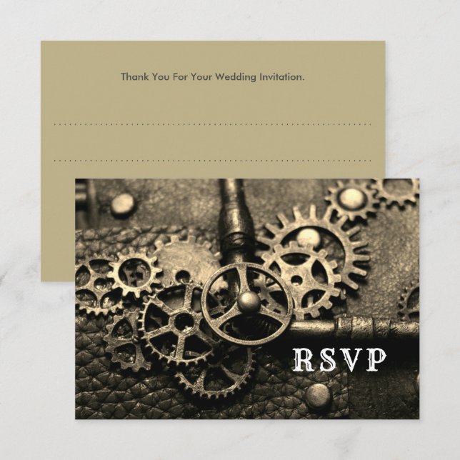 Steampunk Vintage Mechanical Gears RSVP Card (Front/Back)