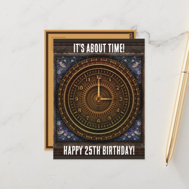 Steampunk Vintage Old-Fashioned Copper Clockwork Postcard (Front/Back In Situ)