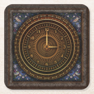 Steampunk Vintage Old-Fashioned Copper Clockwork Square Paper Coaster