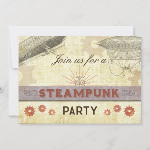 Steampunk Vintage Party Invitation, Gears/Dirigibl Invitation