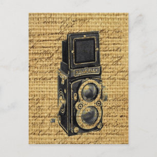 steampunk vintage scripts burlap antique camera postcard