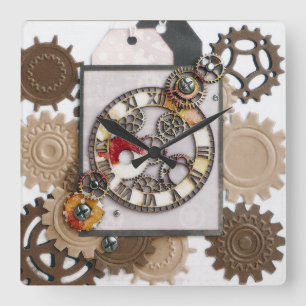 Steampunk vintage square wall clock