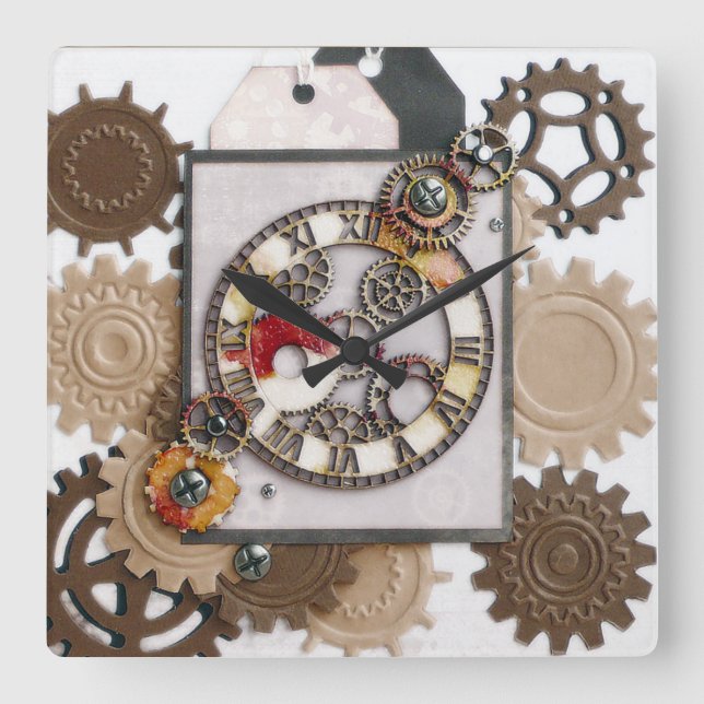 Steampunk vintage square wall clock (Front)