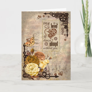 Steampunk Vintage Style Valentine Card - Blank