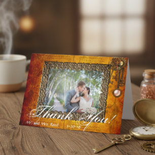 Steampunk Vintage Thank You Photo Wedding Card