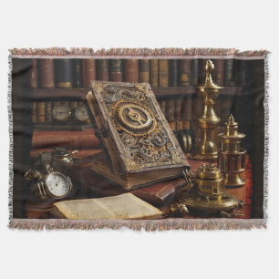 Steampunk Vintage Tome Throw Blanket