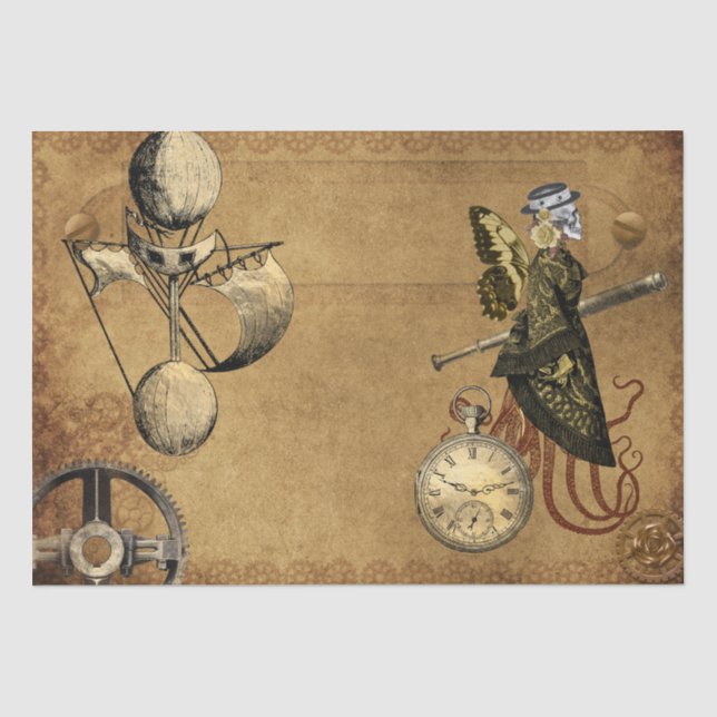 Steampunk Vintage Victorian Decoupage Gears Tissue Paper (Front)