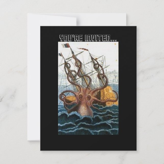 Steampunk Vintage Victorian Giant Kraken Octopus Invitation (Front)