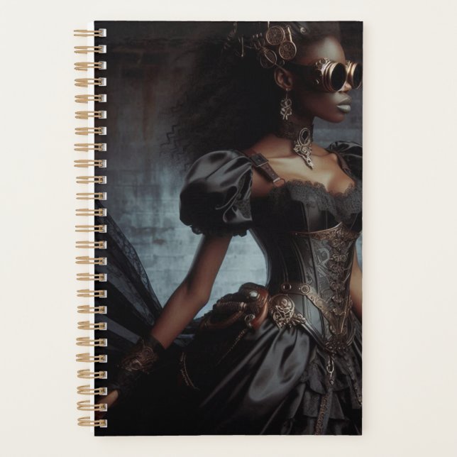 Steampunk Vintage Victorian Lady Black Raven Planner (Front)
