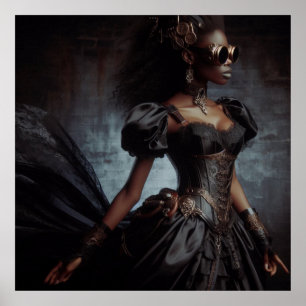 Steampunk Vintage Victorian Lady Black Raven Poster