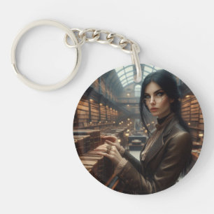 Steampunk Vintage Victorian Lady Librarian  Keychain