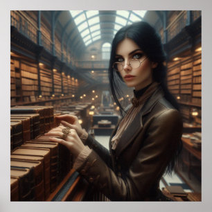 Steampunk Vintage Victorian Lady Librarian Poster