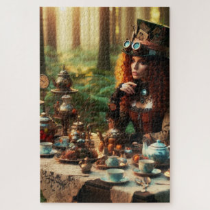 Steampunk Vintage Victorian Lady Mad Hatter Jigsaw Puzzle