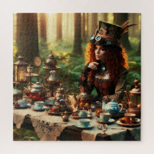 Steampunk Vintage Victorian Lady Mad Hatter Jigsaw Puzzle