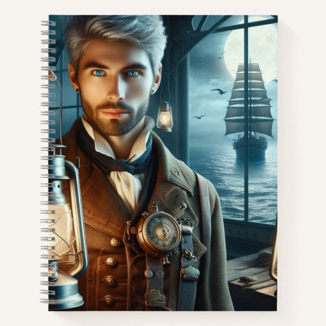 Steampunk Vintage Victorian Lighthouse Keeper Notebook (Front)