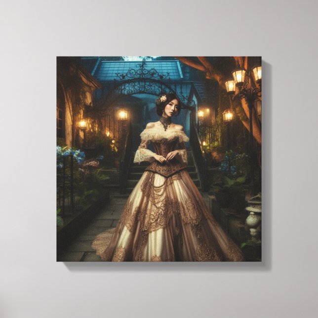 Steampunk Vintage Victorian Moonlight Lady Canvas Print (Front)