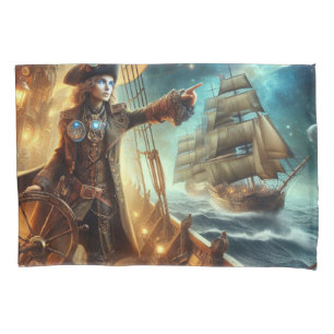 Steampunk Vintage Victorian Ocean Space Pirate Pillowcase